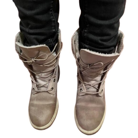 Timberland Teddy Fleece Fold Over Lace Boots Size 8 - Picture 6 of 8